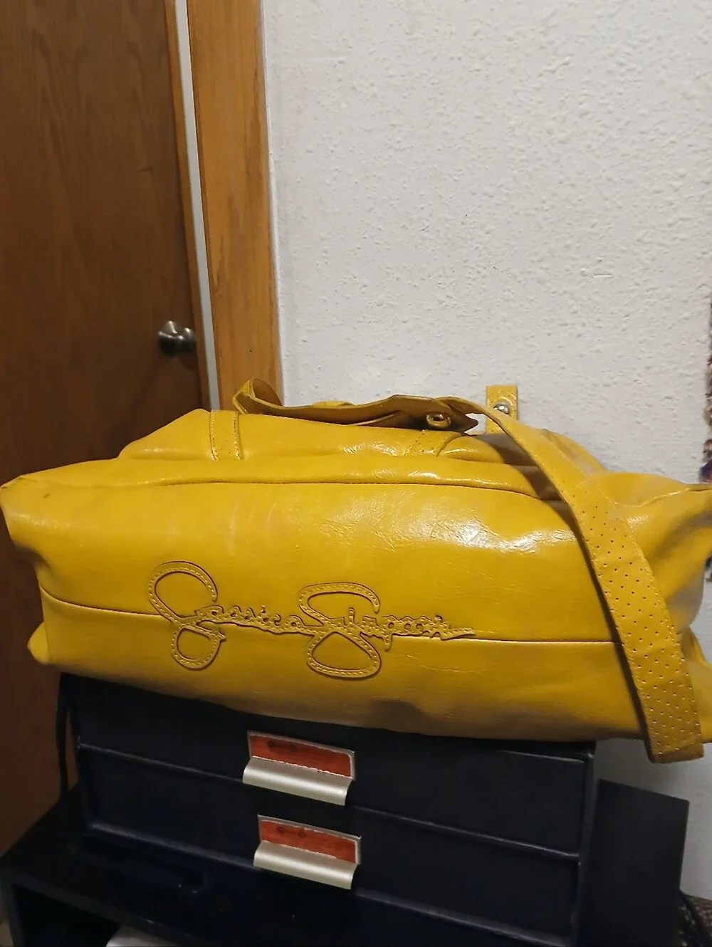 Jessica Simpson Yellow Faux Leather Satchel Crossbody Bag Vintage Style